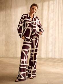 MOTF PREMIUM 女士春夏人造丝亚麻混纺几何印花舒适宽松衬衫 - 彩色 - 查看 4