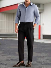 Manfinity Bizformal Quần tây công sở nam nhẹ, xếp ly, túi chéo, ống côn - Màu xanh lam - Xem 6