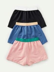 SHEIN 3-Piece Women's Contrast Color Sleep Shorts Loungewear Set - Multicolor - View 2