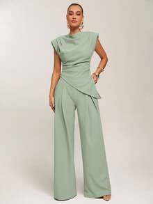Silquee Top décontracté polyvalent pour usage quotidien avec ourlet asymétrique de couleur unie pour femmes - Vert menthe - Voir 4