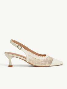 CUCCOO CHICEST Giày nữ màu mơ phối ren, gót cao, quai ngang, mũi nhọn, gót mỏng, phần trên thấp. - Màu be - Xem 3