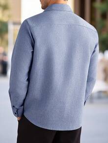 Manfinity Bizformal Áo sơ mi nam dài tay cài cúc phía trước, phối hai tông màu, chất liệu lưới, kiểu dáng công sở thường ngày. - Màu xanh lam - Xem 2