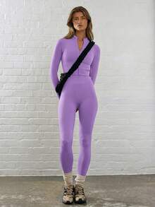 Musera Sport 罗纹高腰修身运动紧身裤 适合锻炼、徒步、健身房、瑜伽、普拉提、日常休闲穿着 - 紫丁香色 - 查看 4