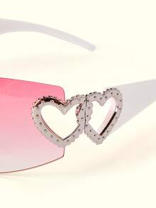 Popjeli 1pc Plastic Frameless Heart Shaped Fashion Decorative Fashion Glasses For Summer Beach Vacation,Outdoor,Travel - Baby Pink - View 2