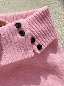 Comfortcana 女士纯色针织罗纹休闲百搭毛衣裙，韩版秋冬款 - 淺粉色 - 查看 6