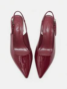 CUCCOO CURVES 女鞋 宽楦 时尚尖头粗跟 深红色后跟带 简约经典 日常舒适 加厚高跟女鞋 女鞋 大码女鞋 - 酒紅鏡面 - 查看 3