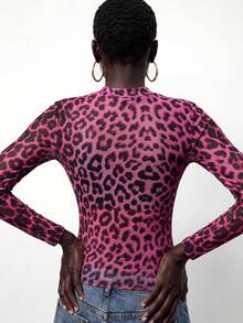 Maija Áo lưới cổ cao họa tiết da báo không kèm áo ngực, thích hợp cho ngày lễ Thánh Patrick, lễ Phục Sinh, tiệc tùng, đi biển, kỳ nghỉ hè, đi chơi mùa hè, lễ tốt nghiệp. - Màu Hồng Tươi - Xem 4