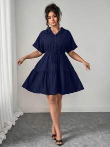 adsElenzga Vestido informal de estilo camisa de talla grande con detalles ricosasd EXQO - Azul marino - Ver 8