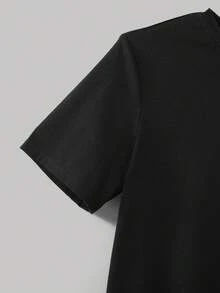 SHEIN 4 قطع/مجموعة تيشيرتات قصيرة الأكمام بياقة طاقم مريحة بألوان سادة فضفاضة للمراهقين الذكور - أزرق فاتح اللون - مشاهدة 4