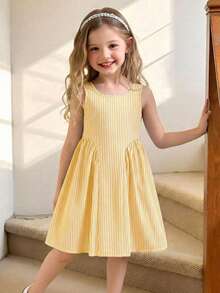 Emery Rose Kids Emery Rose Kids Young Girl Woven Striped Casual Camisole Dress Kids White And Yellow Coquette For Girls - Yellow - View 3