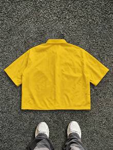 Manfinity ZONE917 Áo sơ mi nam tay ngắn cổ polo in họa tiết toàn thân - Màu vàng - Xem 2
