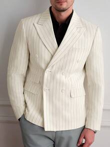 Core Aspect Chaqueta casual/de negocios de manga larga con cuello Mao a rayas para hombre - Albaricoque - Ver 5