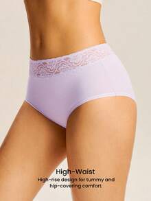 LUVLETTE Bộ 3 quần lót nữ cạp trung, chất liệu cotton mềm mại, viền ren. - Nhiều màu - Xem 12