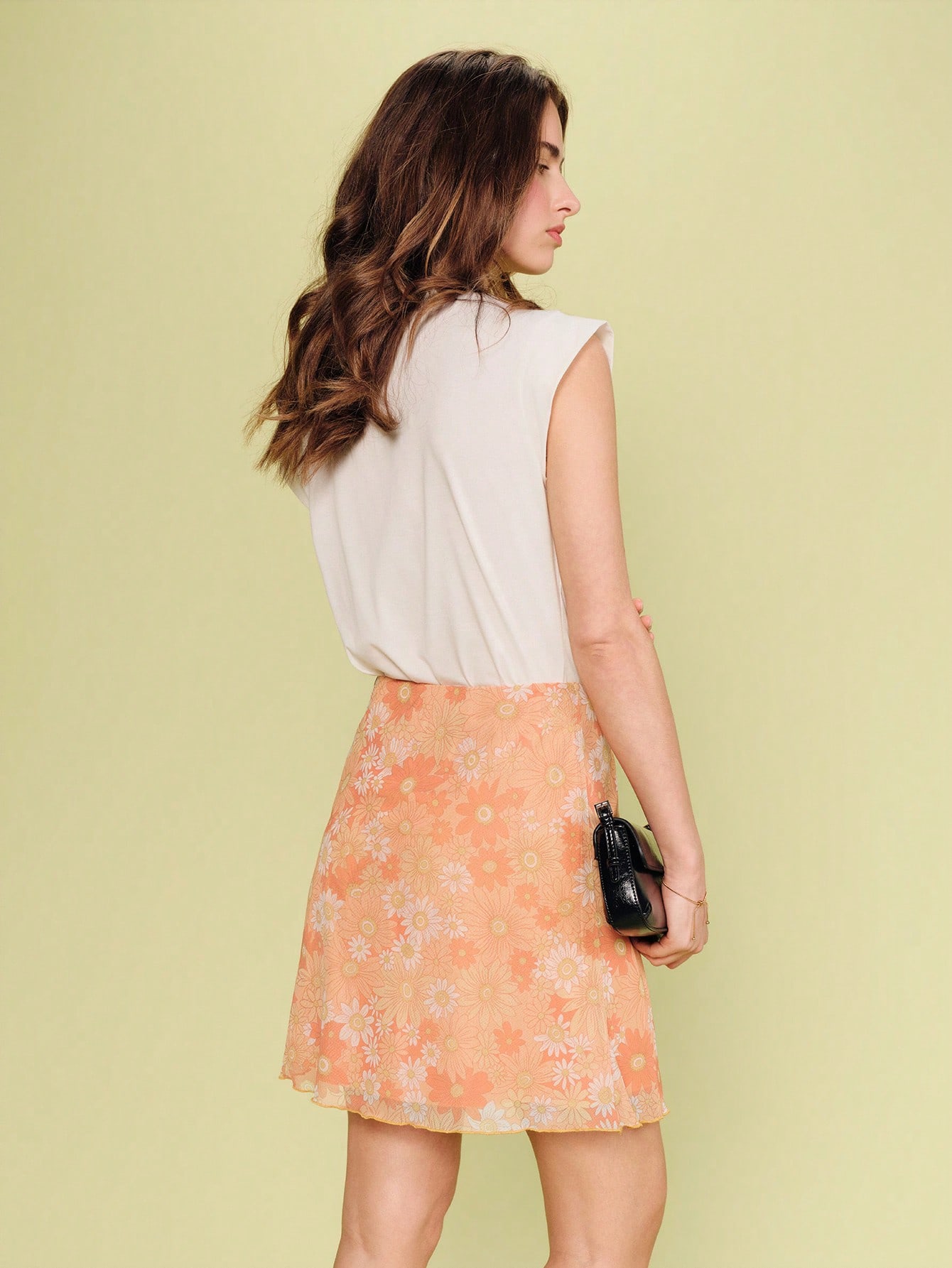 High-Waisted Orange Floral Print Midi Skirt Cute Spring Summer Style Skirts For Women Summer Floral Print Skirt Mini Skirt Holiday Skirt Beach Skirt