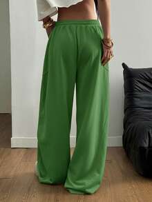 SHEIN Tall CURVE 加大码女式街头风外出休闲装束，加大码弹力腰带舒适灰色弯刀裤 - 綠色 - 查看 2