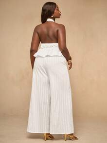 SHEIN BAE Damen Große Größen Set aus weißem Träger-Top mit Bindedetail und weiter Hose - Weiss - Übersicht 3