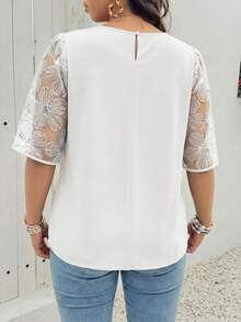 SHEIN Clasi 大码圆领花瓣袖简约优雅衬衫 - 白色 - 查看 2
