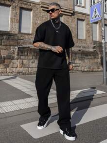 Artur Kramer Nam Nghiêng Túi Ống Rộng Quần Jean Baggy Dài Rửa Sạch Đậm Wash Jean Hàng Hóa Đen Trơn Kỳ Nghỉ Y2K Bạn Trai Tặng - màu đen - Xem 4