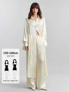 Ontre Petite 2026 SS PETITE Pantalones de pierna ancha para mujer, pantalones casuales de unicolor de verano de ajuste holgado en blanco y albaricoque, adecuados para salidas de verano, ropa de oficina, maestros, clubes, estilo retro vintage, estilo urbano casual, tejido de punto, moda urbana casual minimalista de verano, talla petite, versátil - Blanco - Ver 3