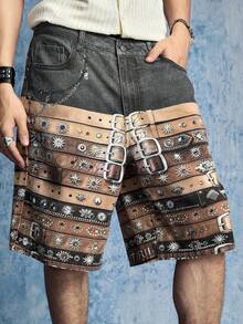 ROMWE MEN Street Life Quần short denim giả da in kỹ thuật số dành cho nam - Nhiều màu - Xem 8
