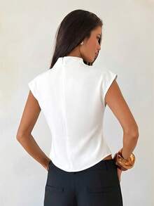 Aloruh Women's Solid Color Metal Decor Casual Versatile Commuting Shirt - White - View 2