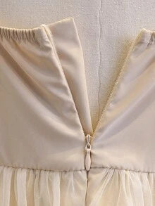 Đầm lưới màu mơ cho bé gái, đầm chiffon polyester nhẹ với tay áo voan mỏng, thích hợp cho mùa xuân/hè, đám cưới, tiệc sinh nhật. - Màu be - Xem 7