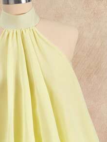 Tween Girl Solid Color Fashionable Halter Jumpsuit - Yellow - View 6