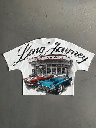 StoneGrade 复古美式汽车餐厅/加油站休闲宽松短袖T恤，蝙蝠袖设计，约会聚会必备，适合送给男友