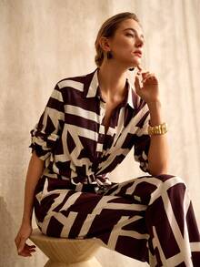 MOTF PREMIUM 女士春夏人造丝亚麻混纺几何印花舒适宽松衬衫 - 彩色 - 查看 7