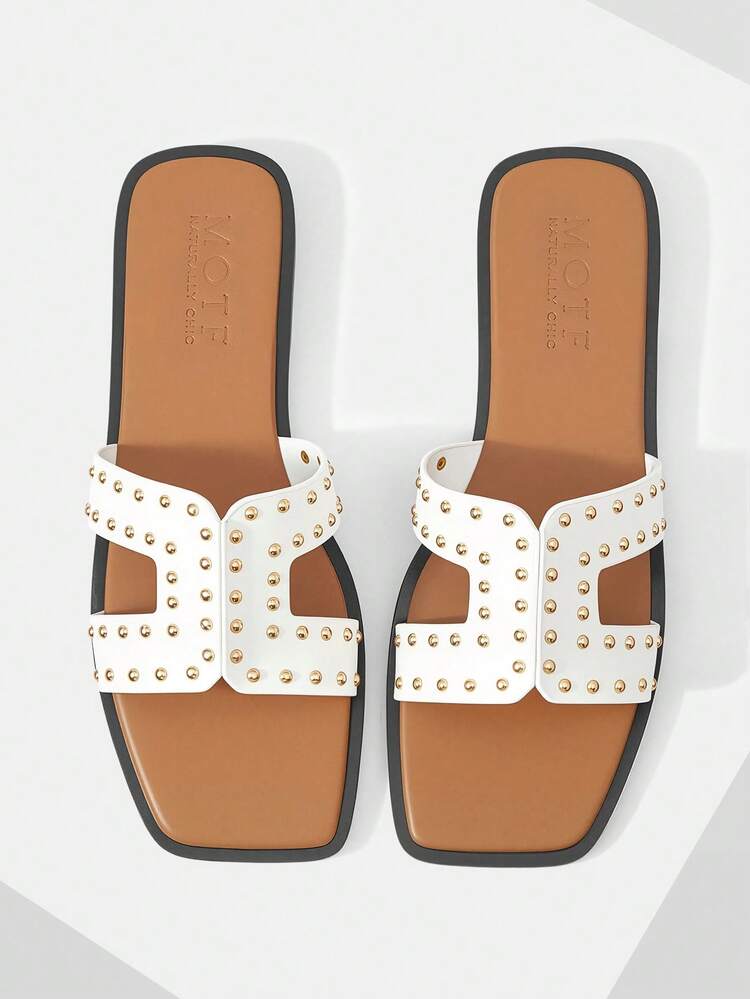 WOMEN'S SUMMER FASHION STREET CASUAL COMMUTE RIVET DECOR OPEN TOE FLAT SANDALS SPRING SHOES