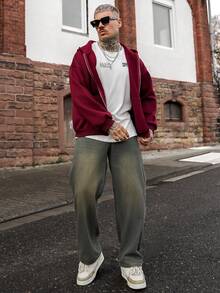 Artur Kramer 男士秋季字母印花拉链连帽休闲卫衣，长袖上衣 - 酒紅色 - 查看 4