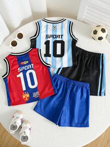4件套男婴可爱休闲运动篮球服，适合世界杯 - 彩色 - 查看 3