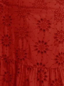 Nöista Rok midi patchevent berwarna merah bata, berpinggang tinggi, dan berlapis-lapis ini sangat cocok untuk musim panas. Siluet A-line dan bordir bunga terbuka yang indah memadukan keanggunan Tiongkok dengan romansa modern, menjadikannya busana serbaguna yang tak tergantikan dalam lemari pakaian musim semi/musim panas wanita urban. Sempurna untuk liburan, kegiatan sehari-hari, dan pesta. - Merah - View 7
