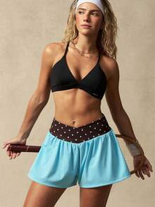 VARSITIE Women's Summer Patchwork Polka Dot Print V-Waist Sports Shorts - Multicolor - View 7