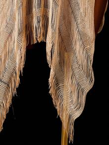 Zestiva Women's Elegant Boho Apricot High Slit Long Fringe Mesh Swimsuit Cover Up,Summer Beach Holiday Holiday,Seaside,Hot Spring,Suitable For Spring,Autumn - Gold - View 7