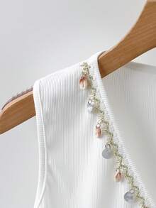 GlowEve Women's White Ribbed Shell Vacation Tank Top - White - View 5