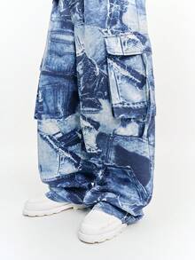 PAVTROS Quần jeans ống rộng dáng suông họa tiết rằn ri phong cách đường phố Mỹ, đã qua xử lý, kiểu dáng thường ngày. - Nhiều màu - Xem 7