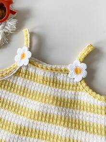 Playful Pals 女婴夏季红白条纹吊带背心和短裤两件套，适合休闲、户外、度假和旅行 - 黃色 - 查看 7