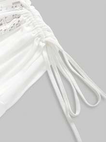 ROMWE Avant Millennium Y2K Vintage Piano Note Music Score Print Off-Shoulder Semi-Sheer Plus Size Women Top - White - View 4
