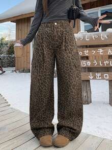 DAZY Celana Jeans Wanita Kasual Longgar dengan Kaki Lebar Model Flare - Coffee Brown - View 3