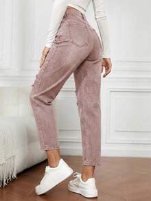 SHEIN FlexDen Quần jean denim nữ dáng rộng, rách rưới, túi xéo. - Cà phê nâu - Xem 2