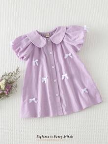 Cozy Pixies Baby Girl Bowknot Decor Petal Sleeve Ruffle Dress - Purple - View 10