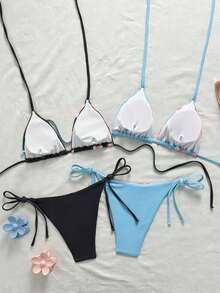 Swim Vcay Bộ 2 món bikini gợi cảm màu xanh dương và đen dành cho nữ, thích hợp cho kỳ nghỉ biển. - Nhiều màu - Xem 2