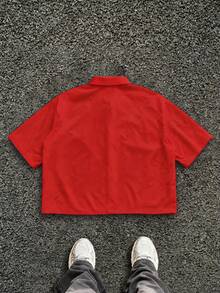 Manfinity ZONE917 Áo sơ mi nam tay ngắn in hình hoạt hình, kiểu dáng thường ngày, thích hợp cho mùa hè. - Đỏ - Xem 2