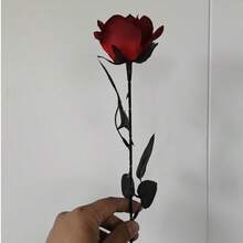 6Pcs Red Artificial Black Stem Roses, Luxury Faux Rose With Black Vase For Valentine Wedding Bridal Bouquet Table Decor - Red and Black - View 2