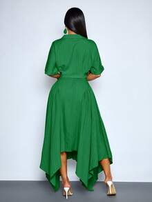 SOLERSUN 女士春夏休闲度假纯色衬衫上衣，落肩领短袖修身腰身设计，适合日常通勤、度假、海滩之旅和缤纷节日穿着。 - 綠色 - 查看 2