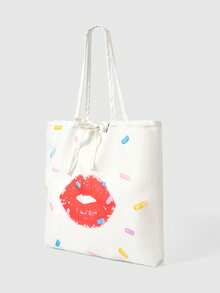 ROMWE Kawaii Borsa a tracolla versatile e portatile con motivo a lettere e cartoni animati, carina per le donne - labbro - Visualizzare 2