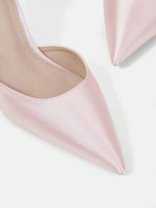 CUCCOO HITCHD Giày nữ mới, kiểu Pháp, gợi cảm, mũi kín, cao gót thời trang, gót thấp, gót nhọn, kiểu dây chéo, chất liệu satin, thích hợp cho tiệc tùng, đám cưới. - Màu Hồng baby - Xem 5