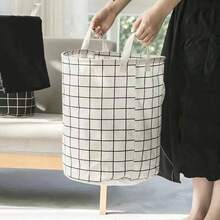 Household Laundry Basket, Gift Storage Basket, Toy Storage Bucket, Checkered Fabric Laundry Basket, Large Foldable Waterproof Storage Basket, Suitable For Bathroom, Bedroom, And Other Room Storage Needs. - White - View 3