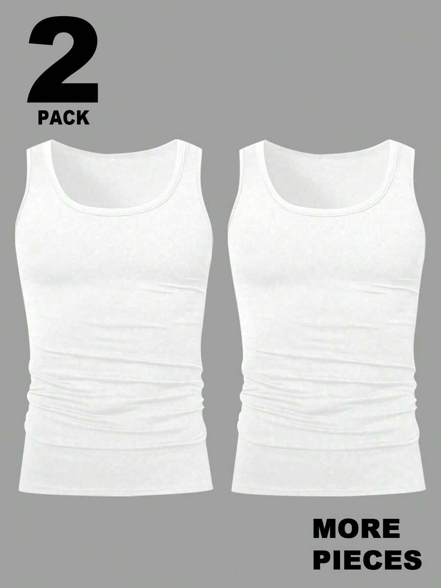 HUEFORM Bộ 2 áo tank top nam cổ tròn màu trơn, kiểu dáng thường ngày, đa năng. - trắng - Xem 1